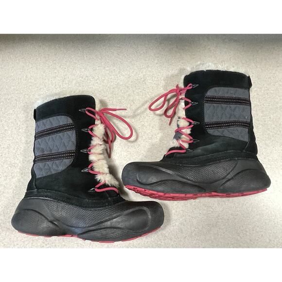COLUMBIA Women's Size 6 Heather Canyon Boots Black w/ Pink Laces & White Fur - Picture 5 of 10